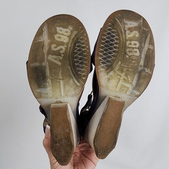 AS98 Violet Purple Leather Wedge Heel Sandals Size 8 - Picture 6 of 10